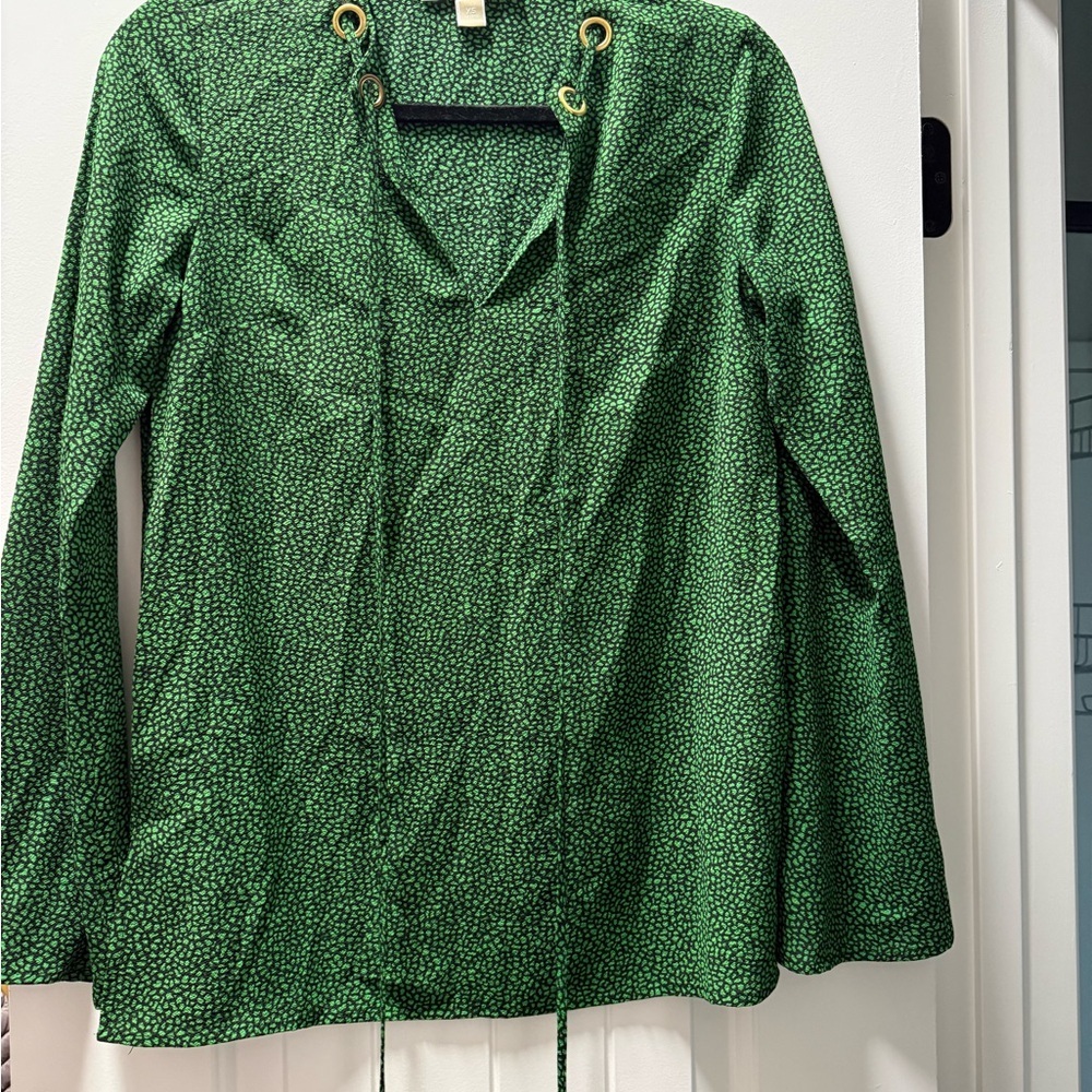 Michael Kors Green Blouse with Eyelet Detail